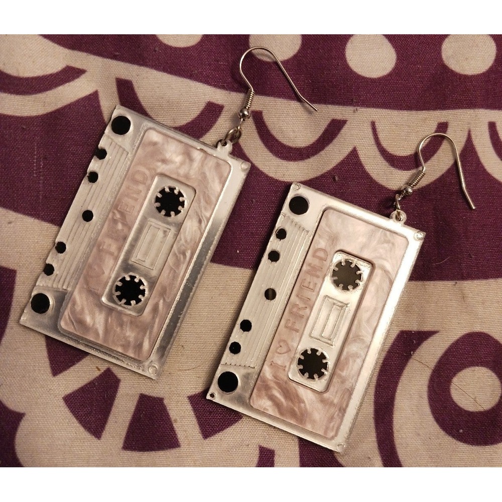 NEW Silver 80s/90s Retro Look Cassette Tape Dangle Earrings